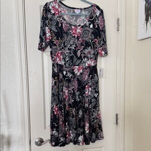 LuLaRoe Black and Pink Floral Midi Dress